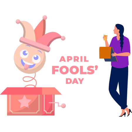 Girl unboxing fools day box  Illustration