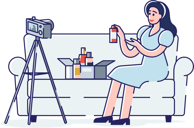 Girl unboxing new cosmetics product Illustration