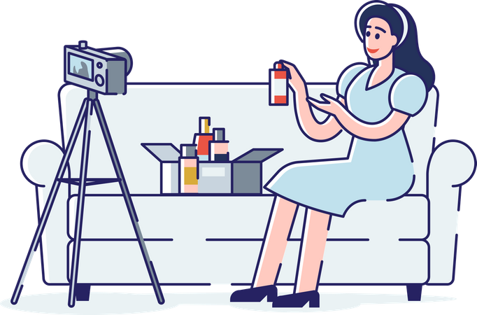 Girl unboxing new cosmetics product  Illustration