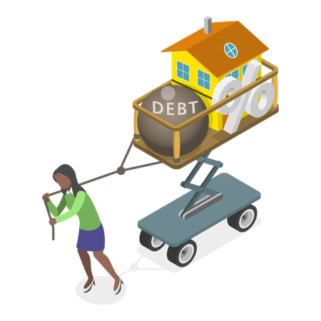 Girl under house debt  Illustration