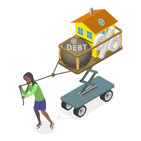 Girl under house debt  Illustration