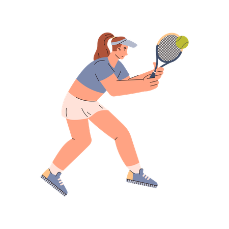 Girl uniform hits tennis ball  일러스트레이션