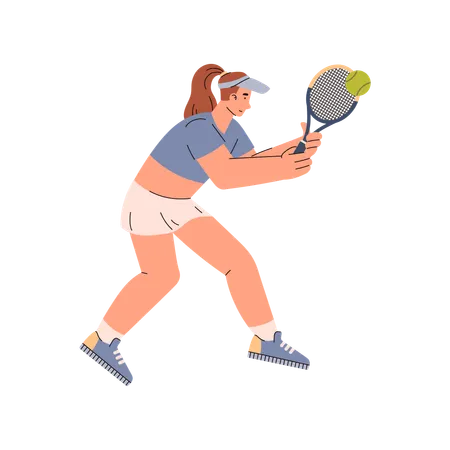 Concentrated Girl In Uniform Hits Tennis Ball Flat Style Vector Illustration Isolated Young Tennis Player Active Lifestyle Sport And Hobby Decorative Design Element Illustration