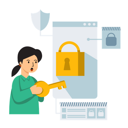 Girl Unlock Padlock  Illustration