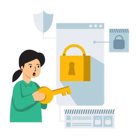 Girl Unlock Padlock  Illustration