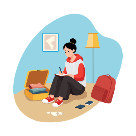 Girl Unpacking at Destination  Illustration