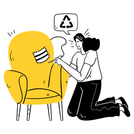 Girl Upcycling Old Furniture  Illustration