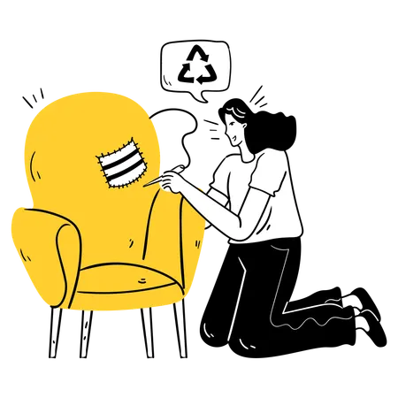 Girl Upcycling Old Furniture  Illustration