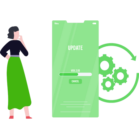 Girl updating new version of mobile  Illustration