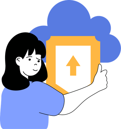 Girl uploading files to cloud network  Illustration