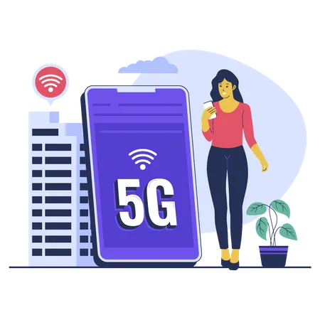 Girl use 5G network technology Illustration