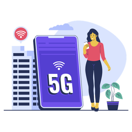 Girl use 5G network technology  Illustration