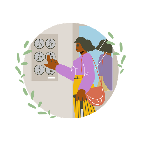 Girl use Braille elevator panel  Illustration