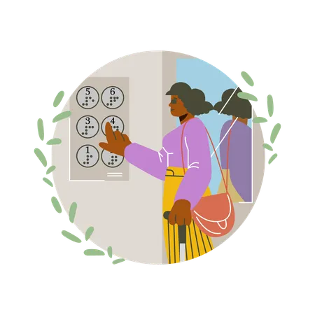 Girl use Braille elevator panel  Illustration