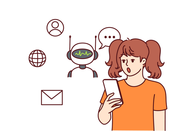 Girl use chatbot  Illustration