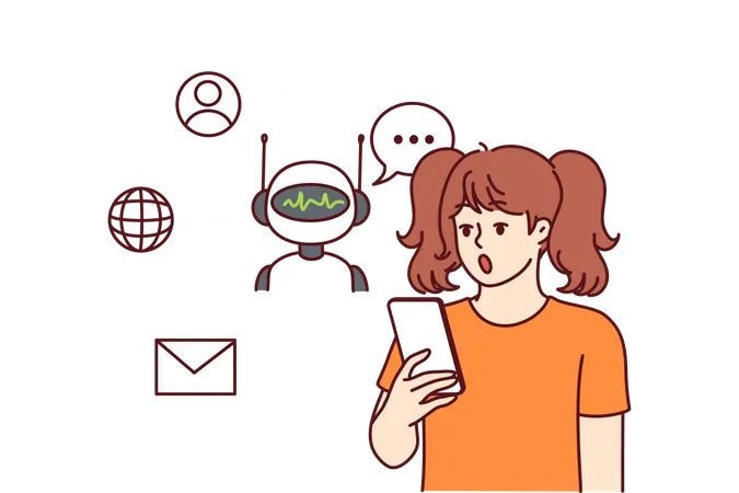 Girl use chatbot  Illustration