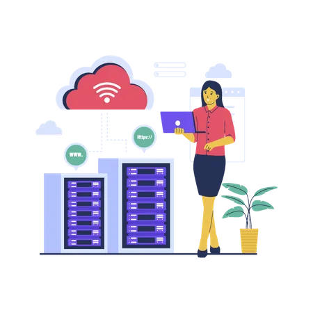Girl use cloud hosting technology Illustration