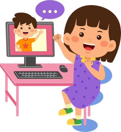Girl use computer for video call  Illustration
