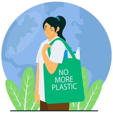 Girl use eco bag with Say No to Plastic  Illustration