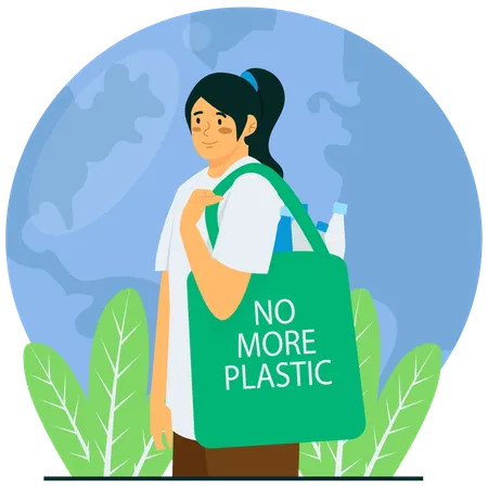 Girl use eco bag with Say No to Plastic  Illustration