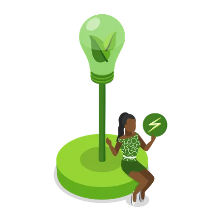 Girl use green energy  Illustration