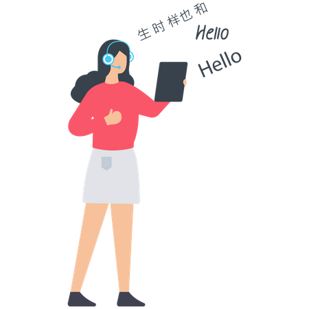 Girl use Language Translate on tablet  Illustration