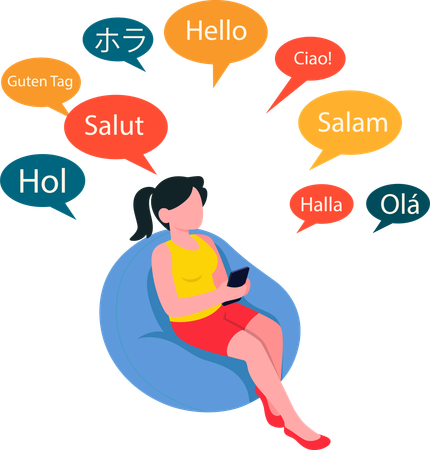 Girl use Language Translate on tablet  Illustration
