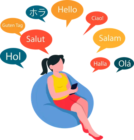 Girl use Language Translate on tablet  Illustration
