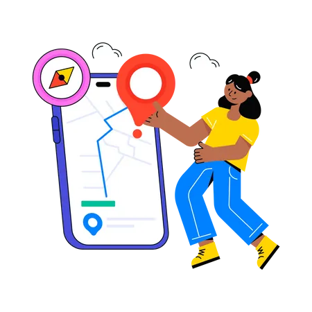 Girl use Mobile Gps  Illustration