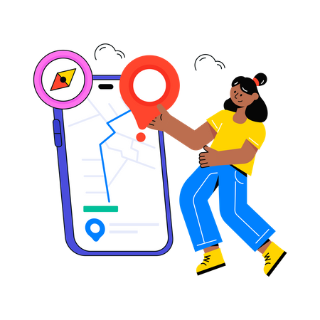 Girl use Mobile Gps  Illustration