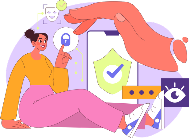 Girl use mobile security  Illustration