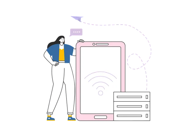 Girl use mobile wifi network  Illustration