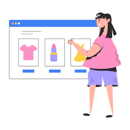 Girl use Shopping Website  Illustration