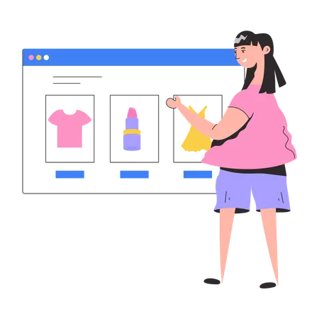 Girl use Shopping Website  Illustration