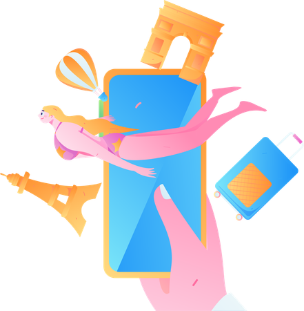 Girl use travelling app  Illustration