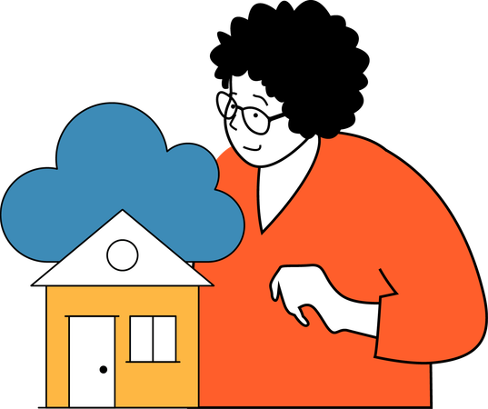 Girl uses cloud data at home  Illustration