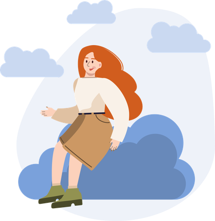 Girl uses cloud technology  Illustration