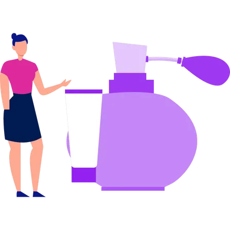 A Girl Is Showing A Bottle Of Perfume Illustration