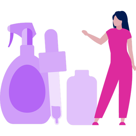 Girl uses different body lotions  Illustration