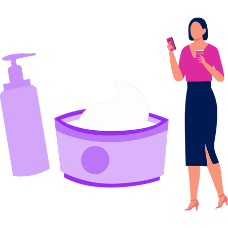 Girl uses face cream  Illustration