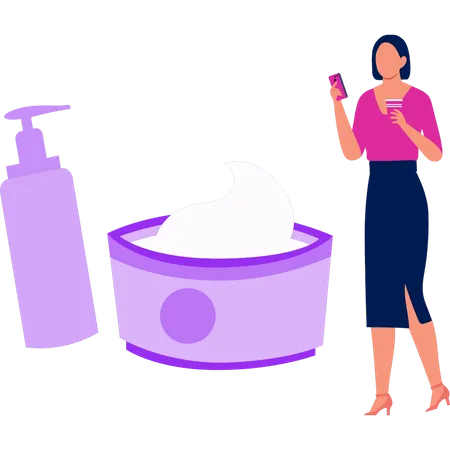 Girl uses face cream  Illustration