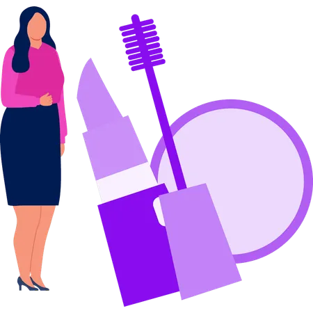 The Girl Is Standing By The Makeup Mirror Illustration