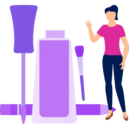 A Girl Stands Next To A Lip Gloss Illustration