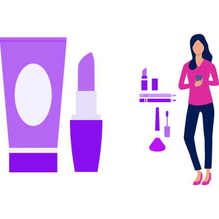 Girl uses skincare products  Illustration