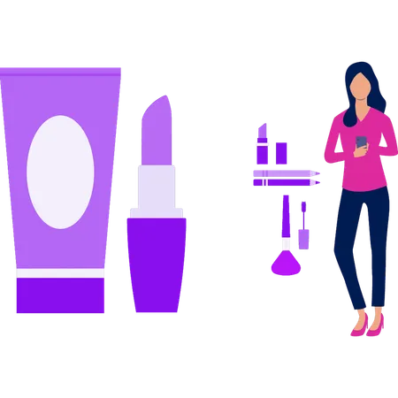 Girl uses skincare products  Illustration