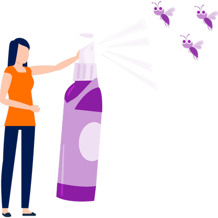 Girl uses spray to kill flies  Illustration