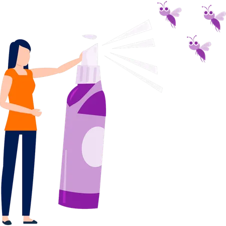 Girl uses spray to kill flies  Illustration