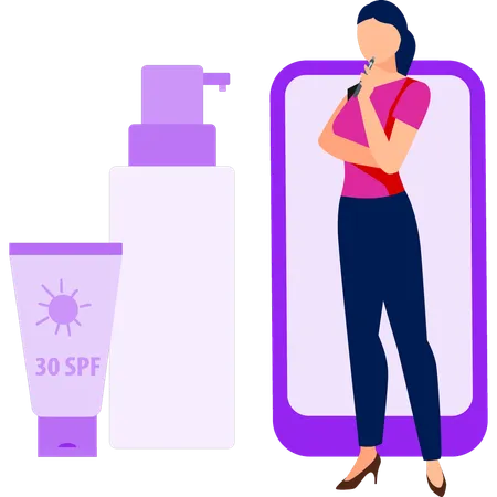 A Girl Is Thinking About Buying Skin Care Products Illustration