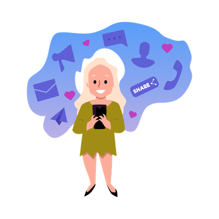 Girl uses the phone  Illustration