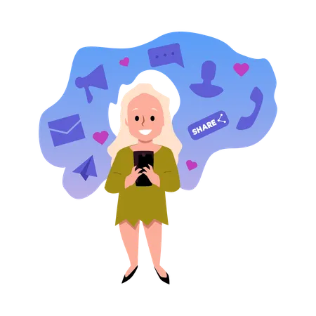 Girl uses the phone  Illustration